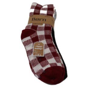 Born Cabin Socks 2 Pair Shoe Size 4-10 NIP Red Plaid
